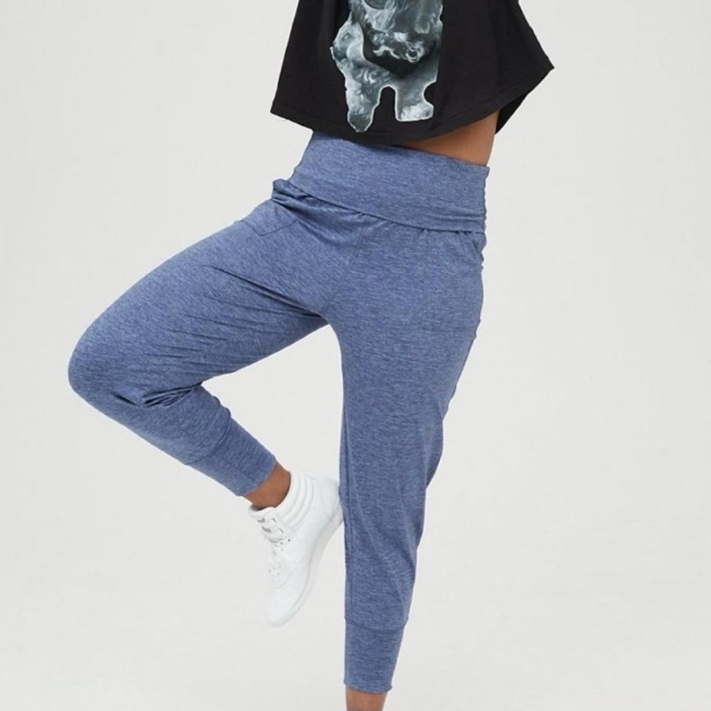 Aerie Offline Fold Over Joggers Women’s Size Small Blue Stretch
